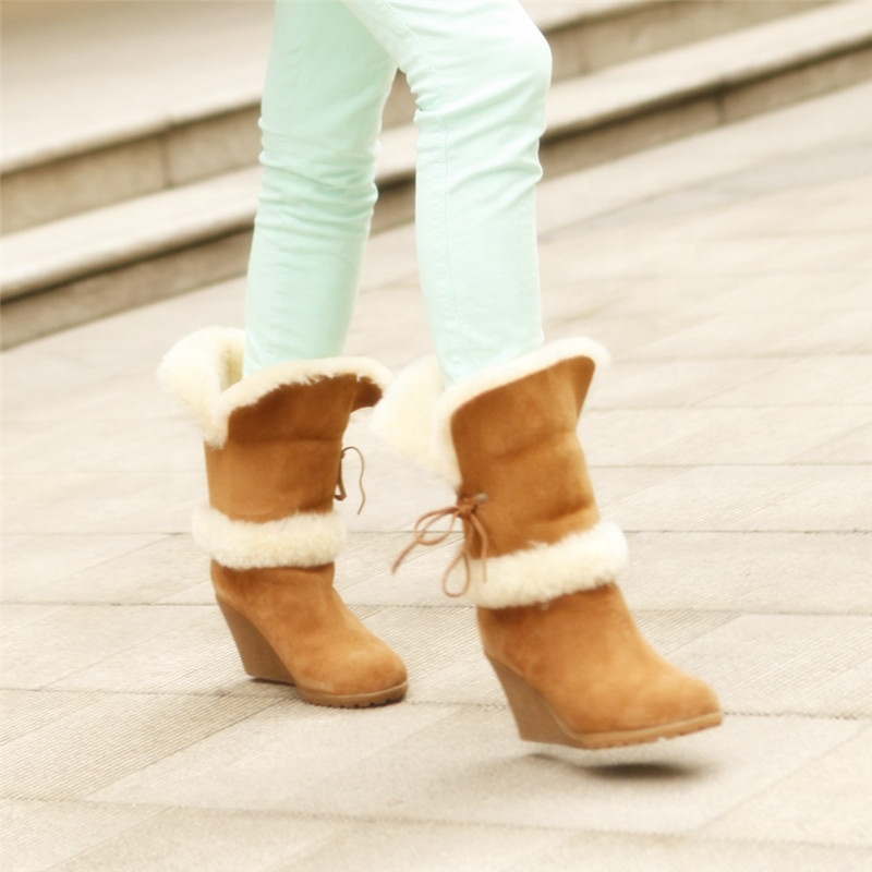 HQB-WS048 OEM customized premium quality winter thermal fashion style genuine sheepskin snow boots for women