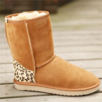 HQB-WS050 OEM customized premium quality winter thermal fashion style genuine sheepskin snow boots for women