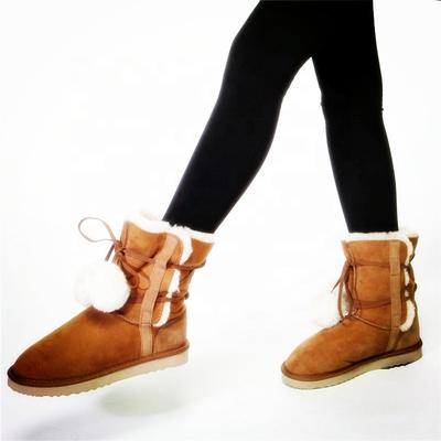 HQB-WS098 OEM customized premium quality winter thermal fashion style genuine sheepskin snow boots for women