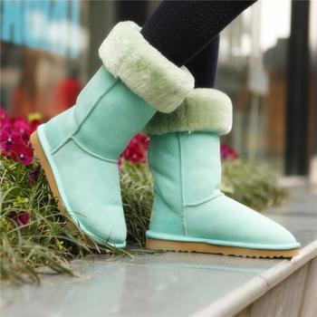 HQB-WS052 OEM customized premium quality winter thermal fashion style genuine sheepskin snow boots for women