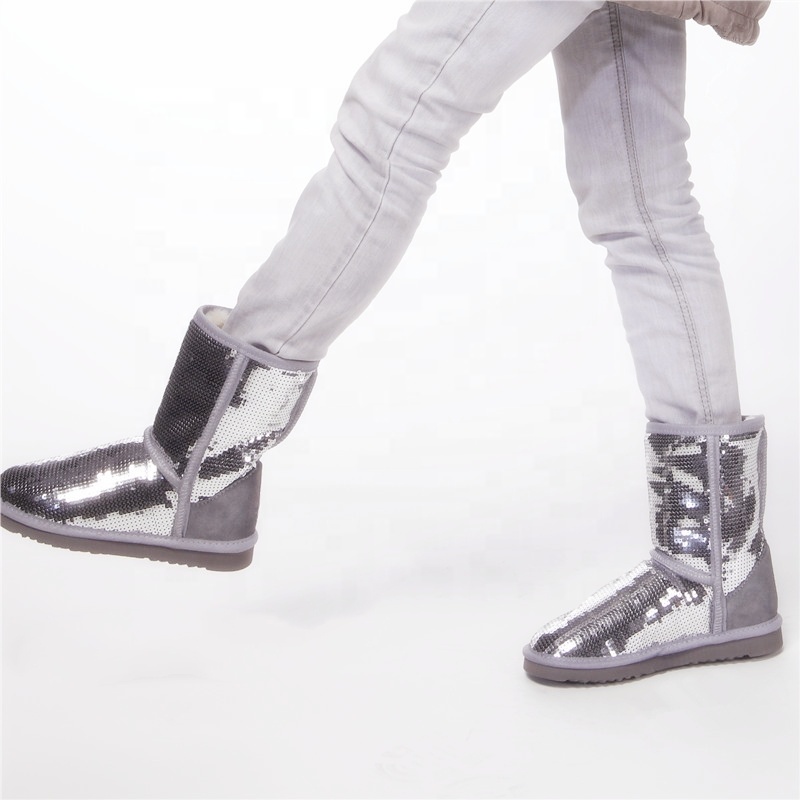 HQB-WS080 OEM customized premium quality winter thermal fashion style genuine sheepskin snow boots for women
