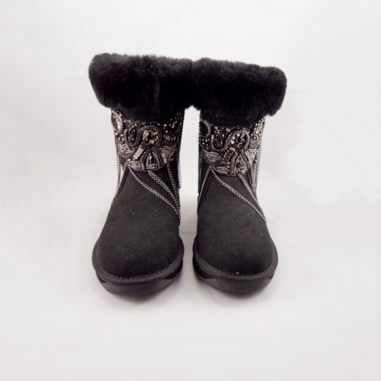 HQB-WS186 OEM/ODM customized high quality winter thermal fashion style genuine sheepskin snow boots for women