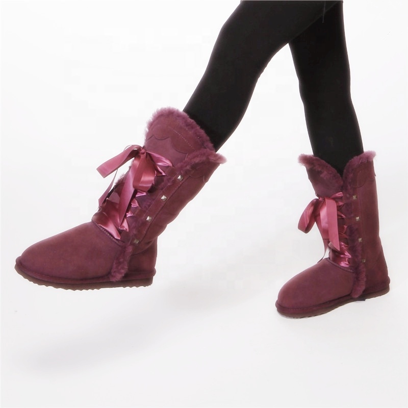 HQB-WS070 OEM customized premium quality winter thermal fashion style genuine sheepskin snow boots for women
