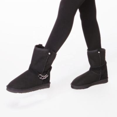 HQB-WS084 OEM customized premium quality winter thermal fashion style genuine sheepskin snow boots for women