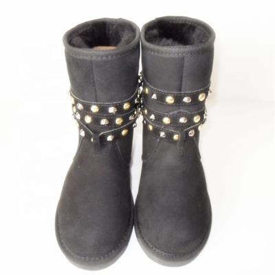 HQB-WS175 OEM/ODM customized high quality winter thermal fashion style genuine sheepskin snow boots for woman