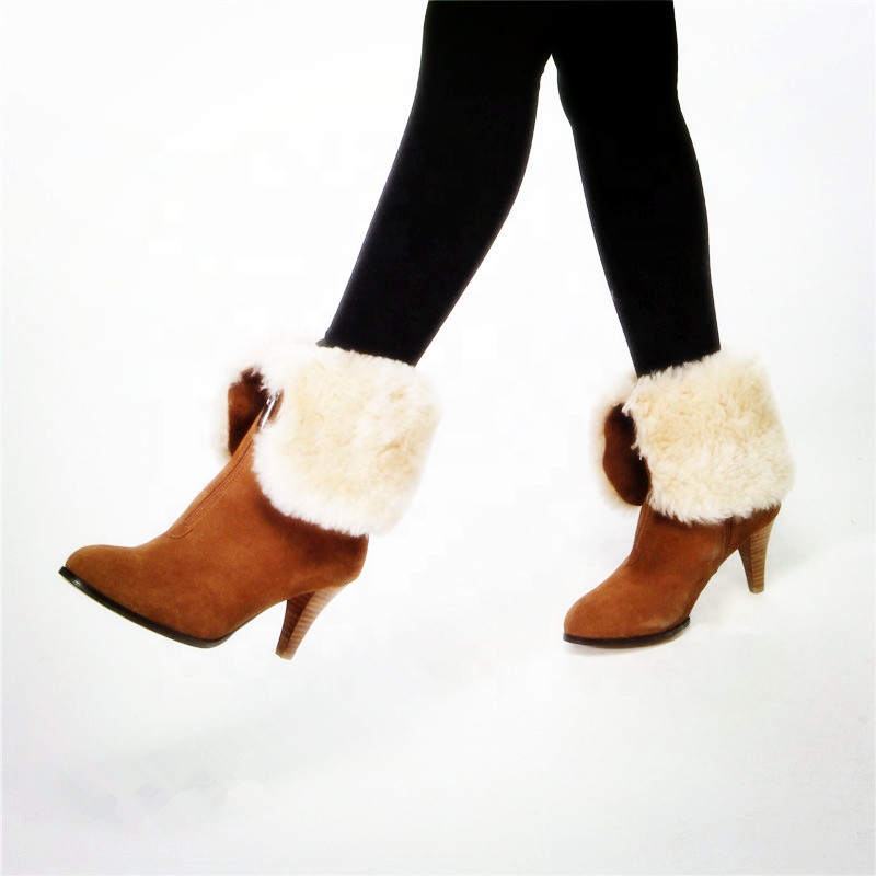 HQB-WS092 OEM customized premium quality winter thermal fashion style genuine sheepskin snow boots for women
