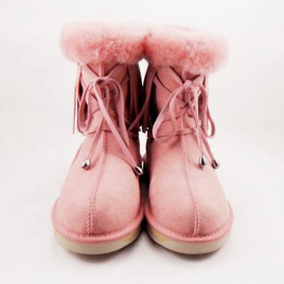 HQB-WS191 OEM/ODM customized high quality winter thermal fashion style genuine sheepskin snow boots for woman