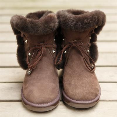 HQB-WS054 OEM customized premium quality winter thermal fashion style genuine sheepskin snow boots for women