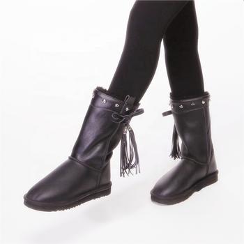 HQB-WS068 OEM customized premium quality winter thermal fashion style genuine sheepskin snow boots for women