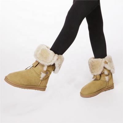 HQB-WS076 OEM customized premium quality winter thermal fashion style genuine sheepskin snow boots for women