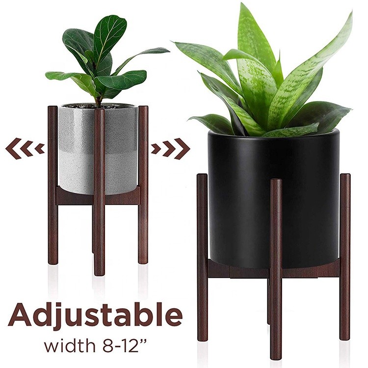 Simple Style Modern Design Extendable High Bearing Weight Indoor Outdoor Adjustable Bamboo Wood Plant Stand