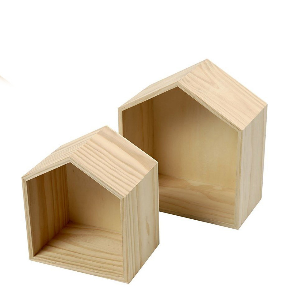 Hot sale Customized fancy unfinished hanging bird house shape wooden display box