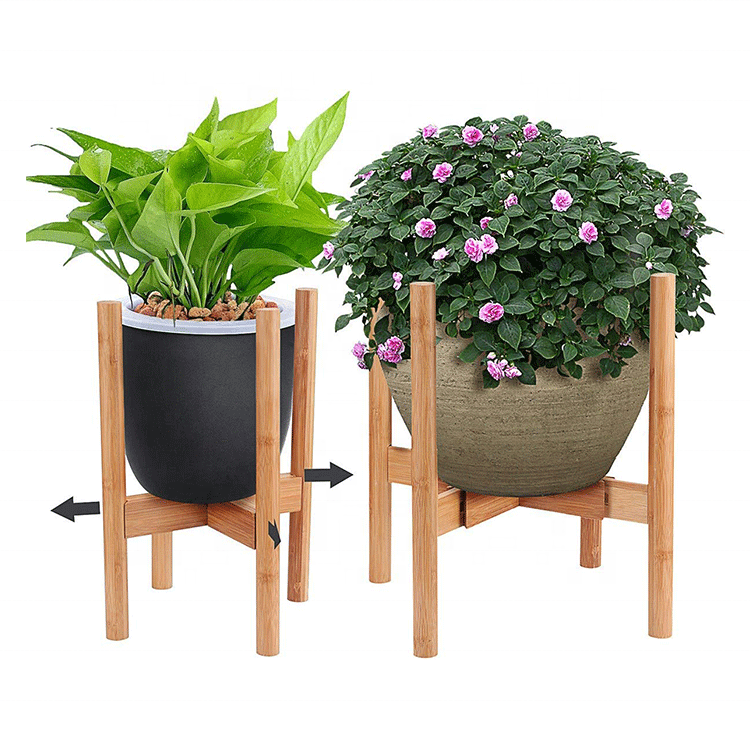 Hot Sale Adjustable Bamboo Plant Pot Stand Fits up to 12 Inch Pots Natural Wood Grain for Indoor Outdoor Modern Home Decor