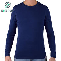 Enerup high quality Navy blue cycling merino wool long johns sleeve top and bottom thermal underwear baselayer for mens wear