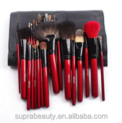 25pcs pinceau de maquillage manche en bois rouge rose avec sac pinceau cosmétique