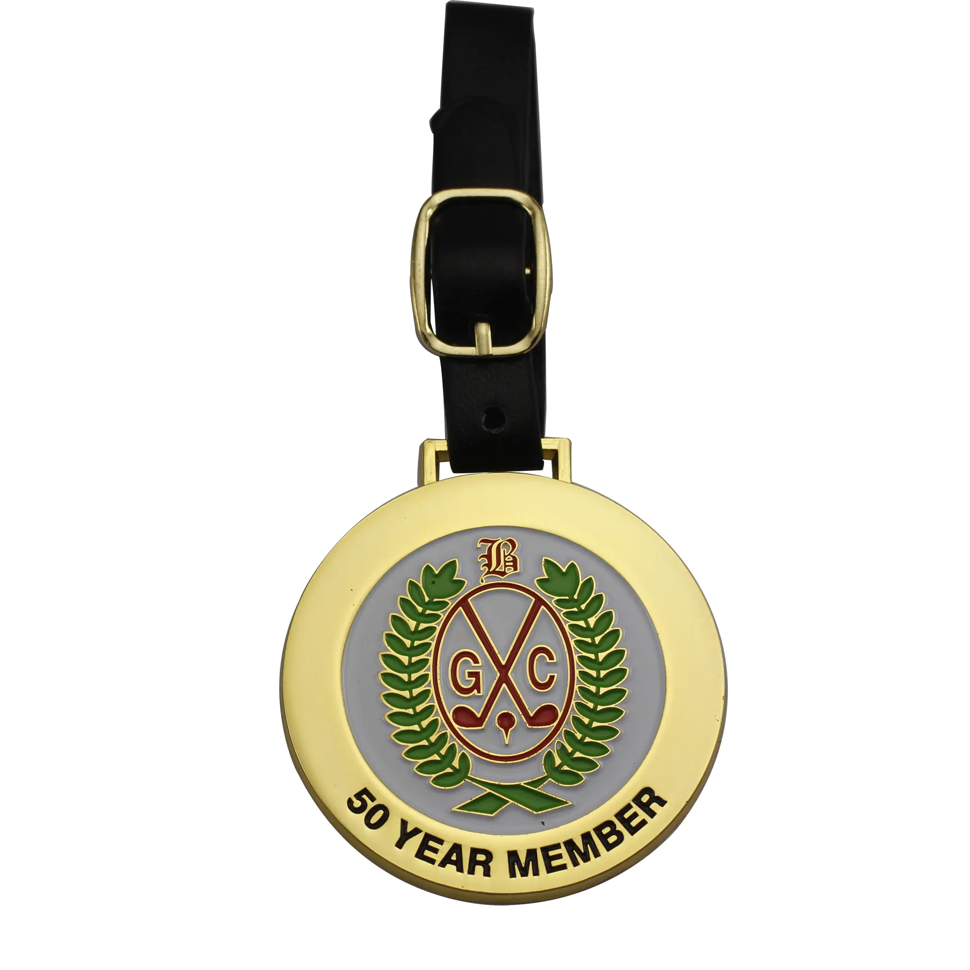 Hot sale customized golf club metal id tags with leather strap