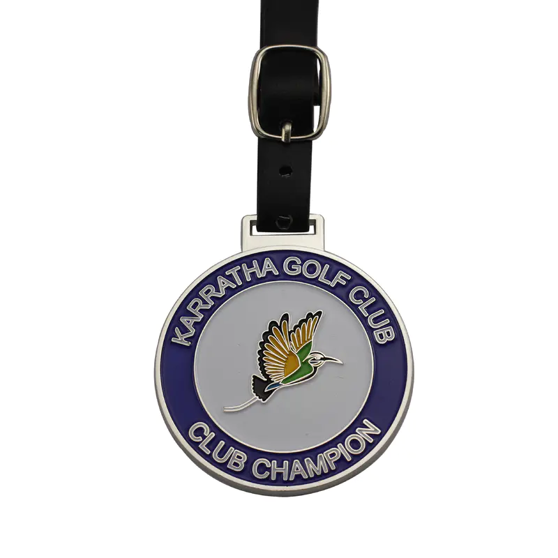 Good quality custom metal golf enamel bag tag golf with leather belt