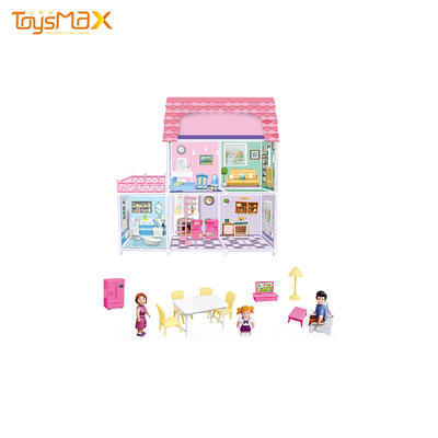 New design birthday gift pink furniture DIY mini dream house with doll