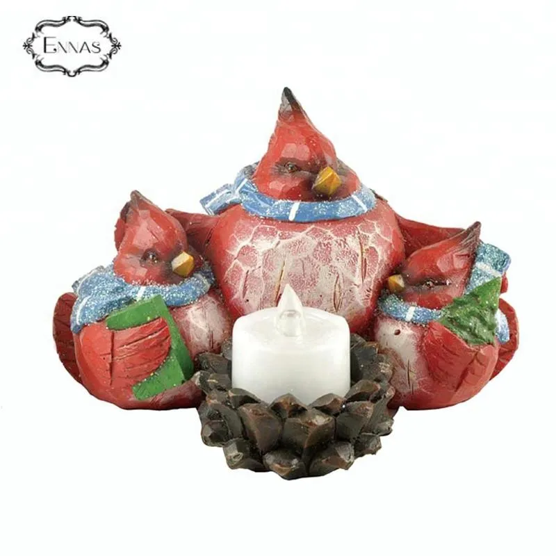Resin Red Cardinal Bird Home with Candlestick for House
