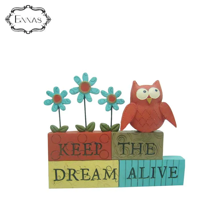 Red Owl Figure on the 'keep Dream Alive' Blocks Office Decorations Animal Crafts