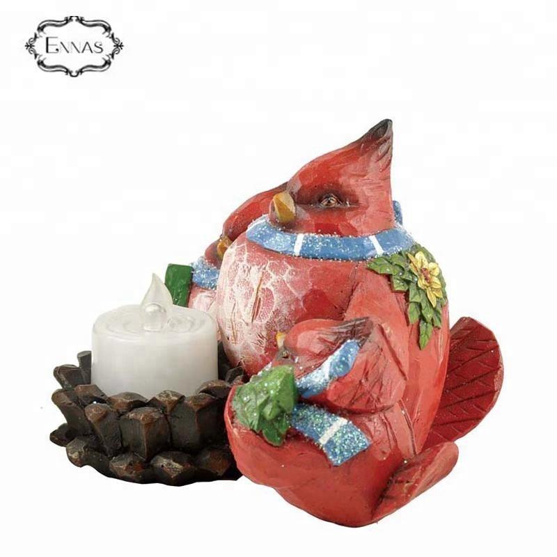 Resin Red Cardinal Bird Home with Candlestick for House