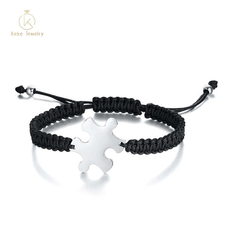 2021 New Design Stainless Steel Braided Black Adjustable Hand Rope With Puzzle Design BR-726