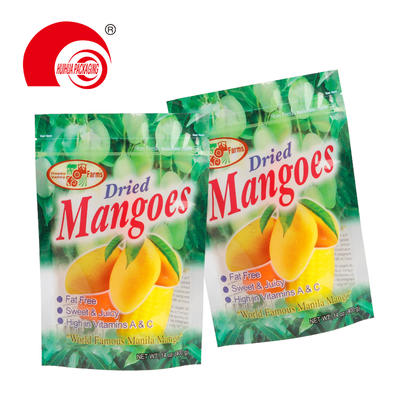 Fruit Packaging Plastic Bag Resealable Zipper Clear Window Stand Up Dried Mangoes Packaging Pouch