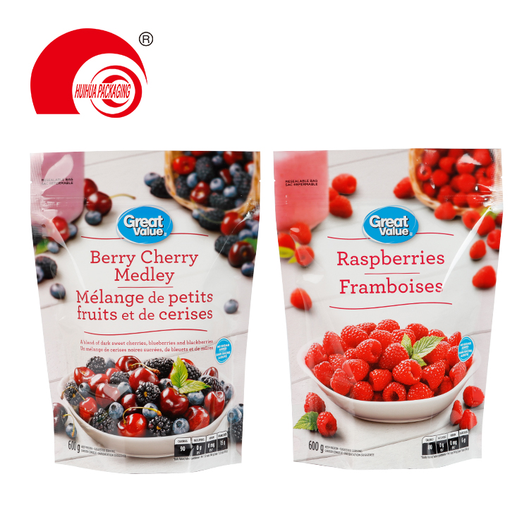 Stand Up Resealable Fruit Packaging Pouch Raspberries Berry Cherry Medley Storage Bag