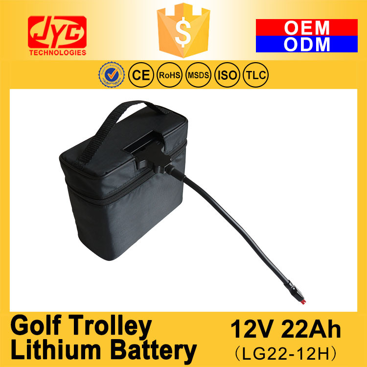 Cycle Life>2000 cycles 12V 22Ah LiFePO4 Electric Golf Trolley Lithium Battery With T-Bar Connector, Bag and Charger