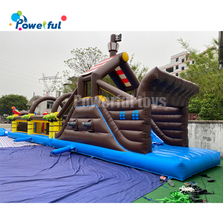 CommercialInflatable Pirate Boat Combo Bounce House Long Tunnel Obstacle Course