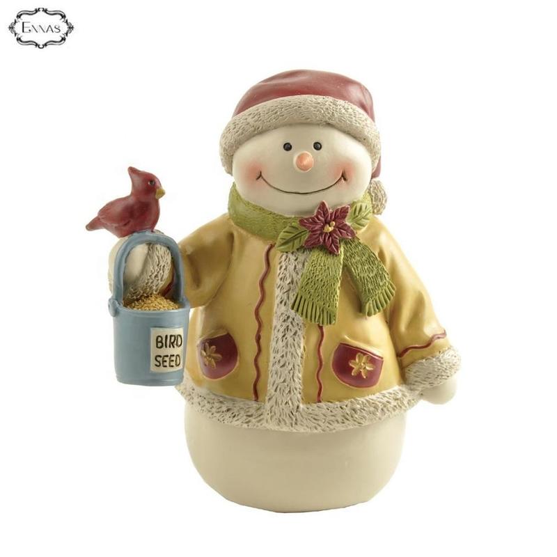 Cost-effective resin personalized snowman figurines with red bird for christmas decoration