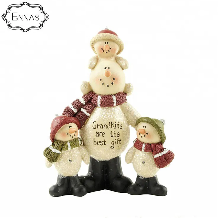 Happy and happy grandfather and three kids Christmas resin statue