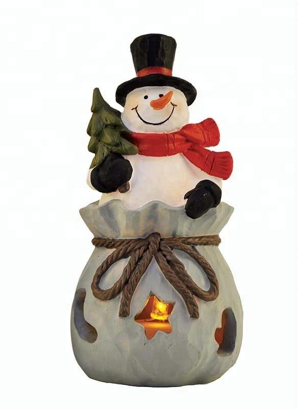 Factory Resin Snowman Figurines with Led Light for Christmas Decoration