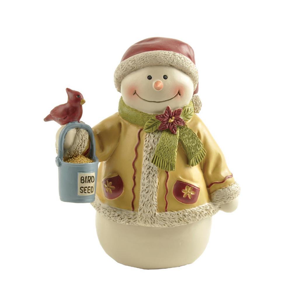 Cost-effective resin personalized snowman figurines with red bird for christmas decoration