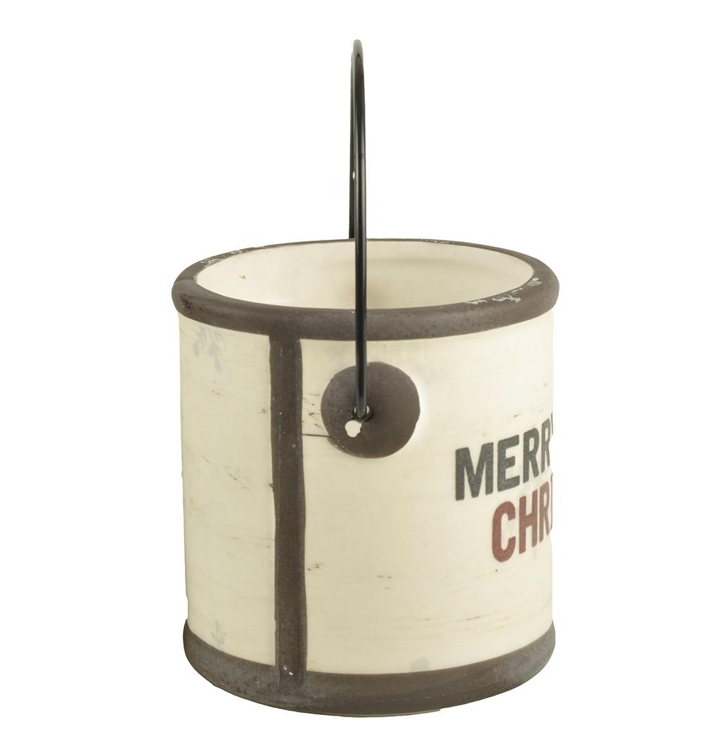 New design custom personalized factory OEM Ceramic Christmas indoor decor Crock with handle decoration
