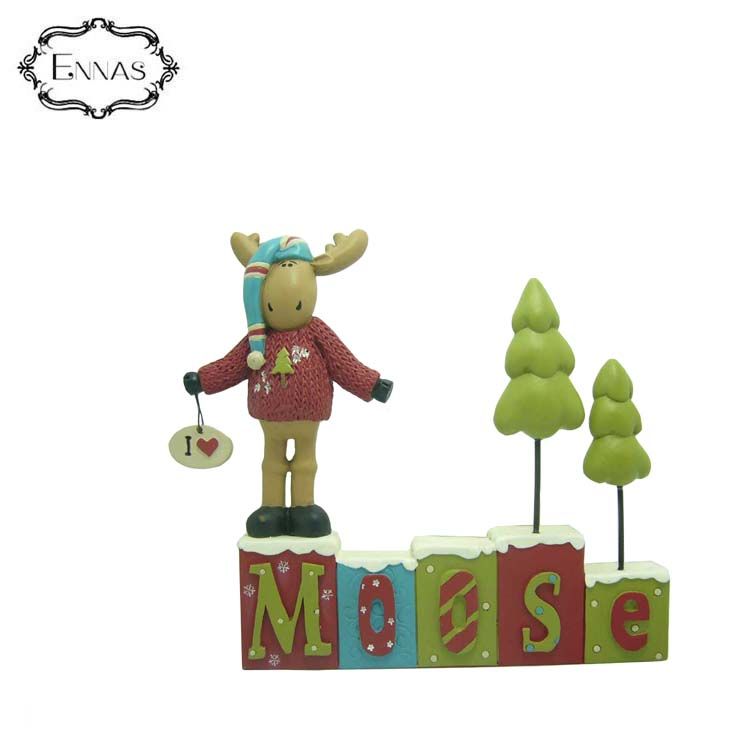 Moose sledding figure with 'snow much fun' letters home decoration sculpture animal statue craft