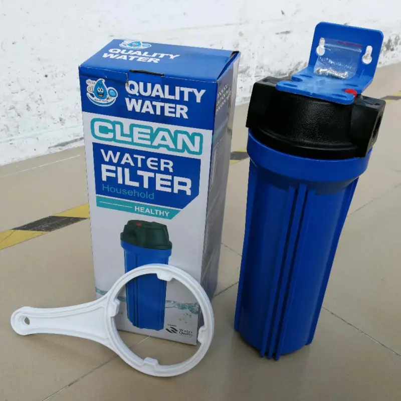 10 inch blue water filter housing with pressure relief button