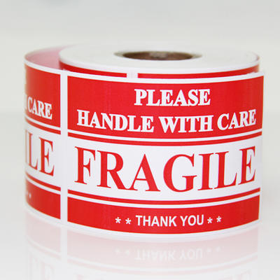 custom glossy fragile shipping label sticker warning label in roll paper