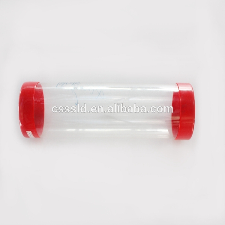 Clear plastic packing pipe or box with hanger caps PVC Extruded Round tube with Red end caps