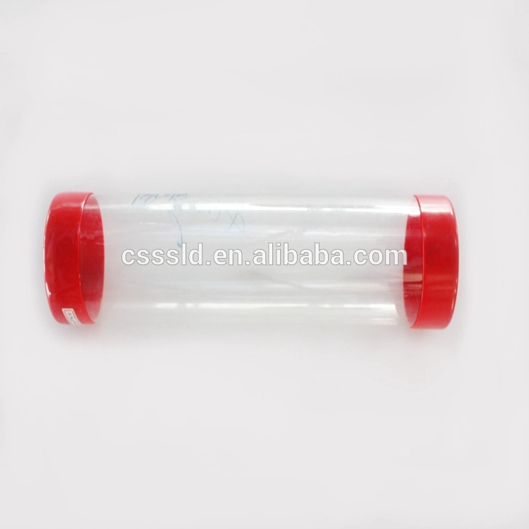 Clear plastic packing pipe or box with hanger caps PVC Extruded Round tube with Red end caps