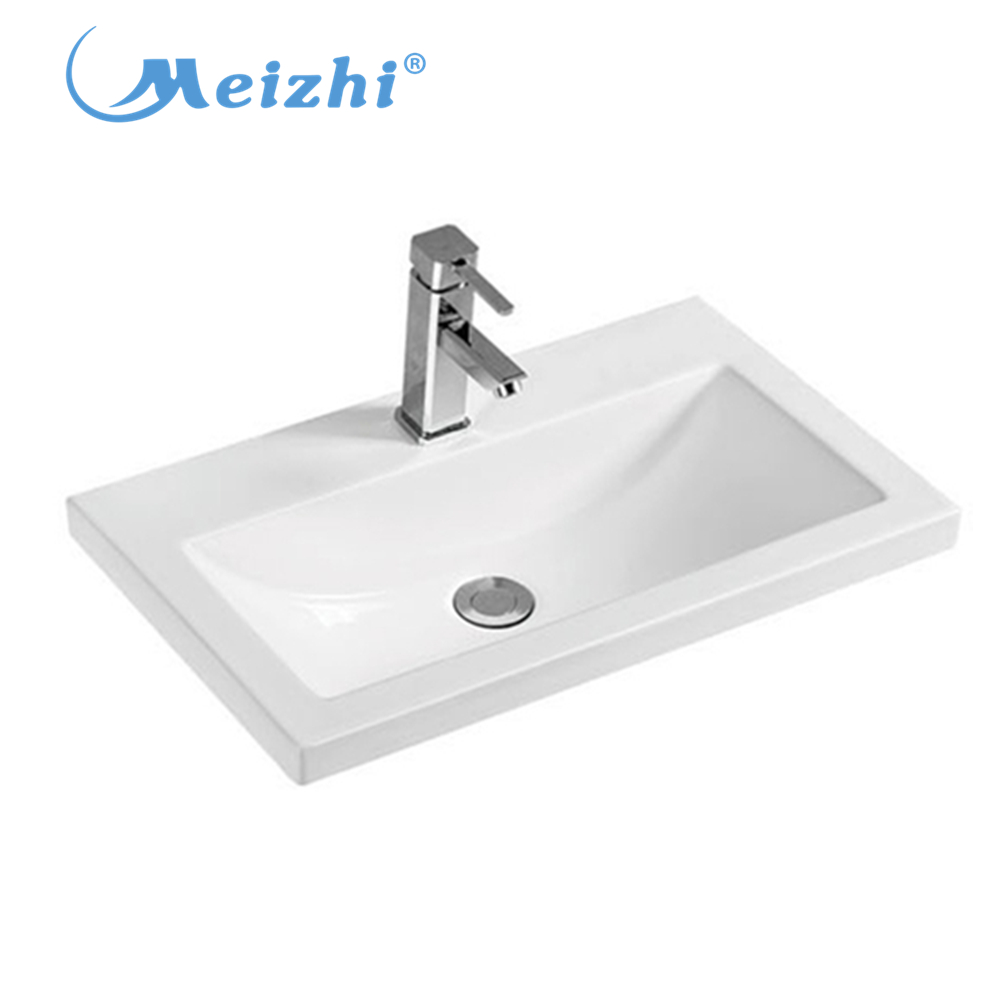 Bathroom Rectangular Porcelain Vessel Sink White Countertop Bowl Sink for Lavatory Vanity Cabinet Contemporary Style