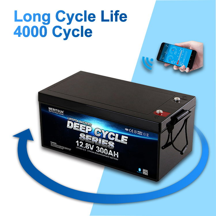 APP Bluetooth control 12v 100ah 200ah 300ah lifepo4 bluetooth battery  lithium ion battery for solar/rv/yacht/golf carts-MERITSUN
