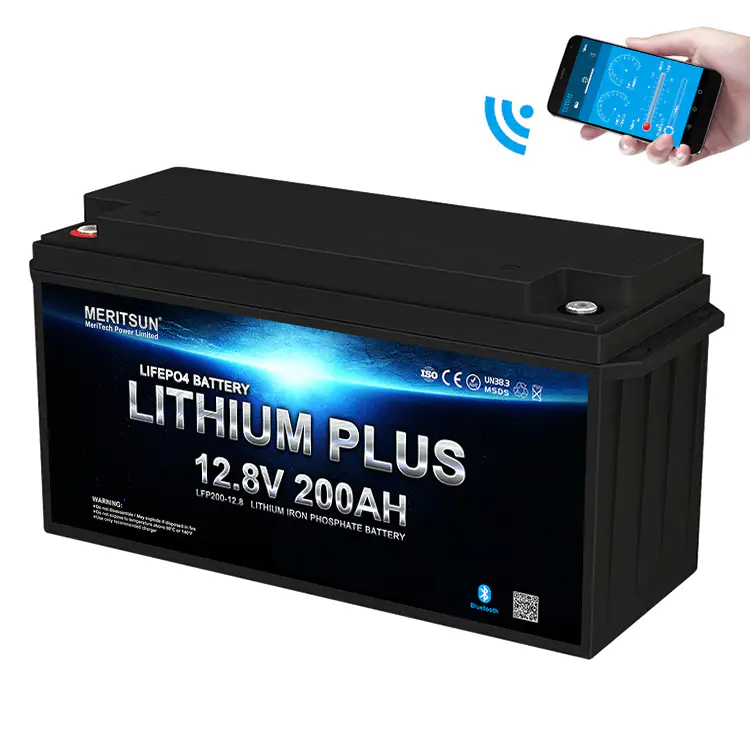 MeritSun 12 Volt Bluetooth Lithium ion Battery 12V 200Ah Lifepo4 Lithium Battery for Marine RV