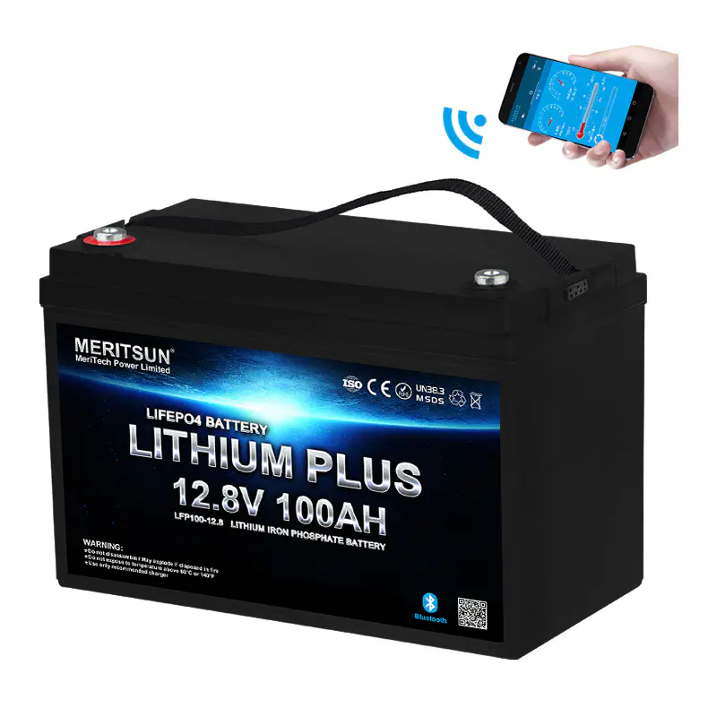 MeritSun 12v 100ah lipo battery solar energy storage battery with Bluetooth for boat RV