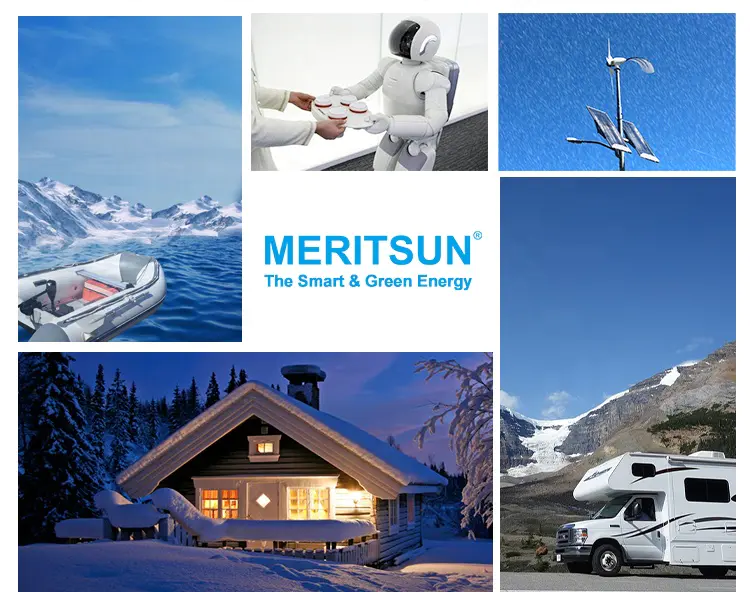 MeritSun 12V 100Ah lithium battery for camper rv truck with low temp protect pre heating ABS reinforce holder