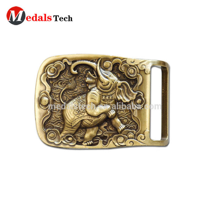 Custom elephant shape made cheap wholesale brass belt buckles with engraving