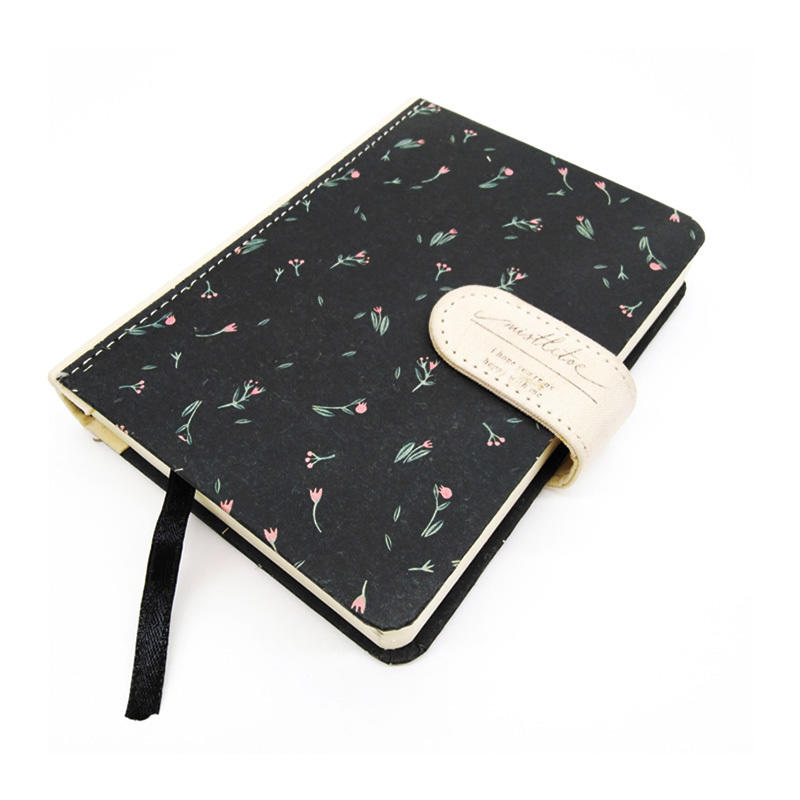 Hot sale black mini 8.5 x 11 floral cloth linen fabric hardcover notebook with ribbon