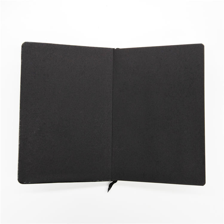 A5 gold foil hardcover book thread sewing pu leather custom black page notebook with logo