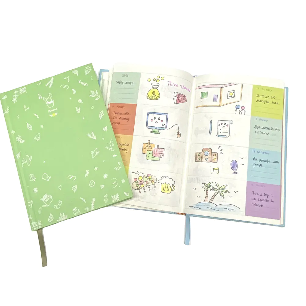 A5 Green Budget Planners Hardcover Printed Notebook Custom With Color Pages