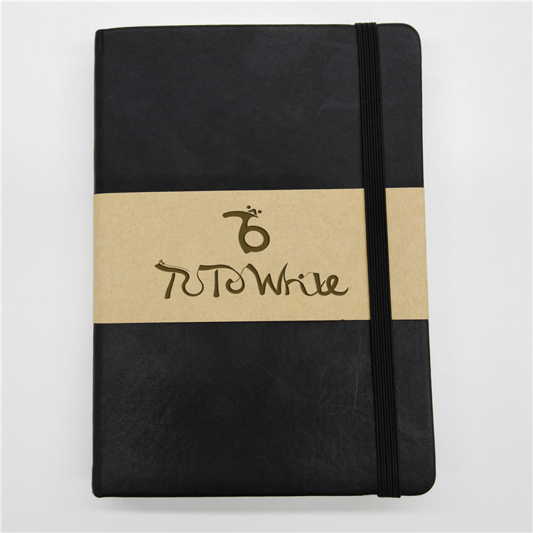 product-Dezheng-A5 A6 Custom Black Hardcover Pu Leather Notebook With Elastic Band-img-1